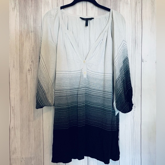 BCBGMAXAZRIA Silk Blend Black Striped Dolan Sleeve Blouse Top One Size Fits Most - Picture 1 of 5